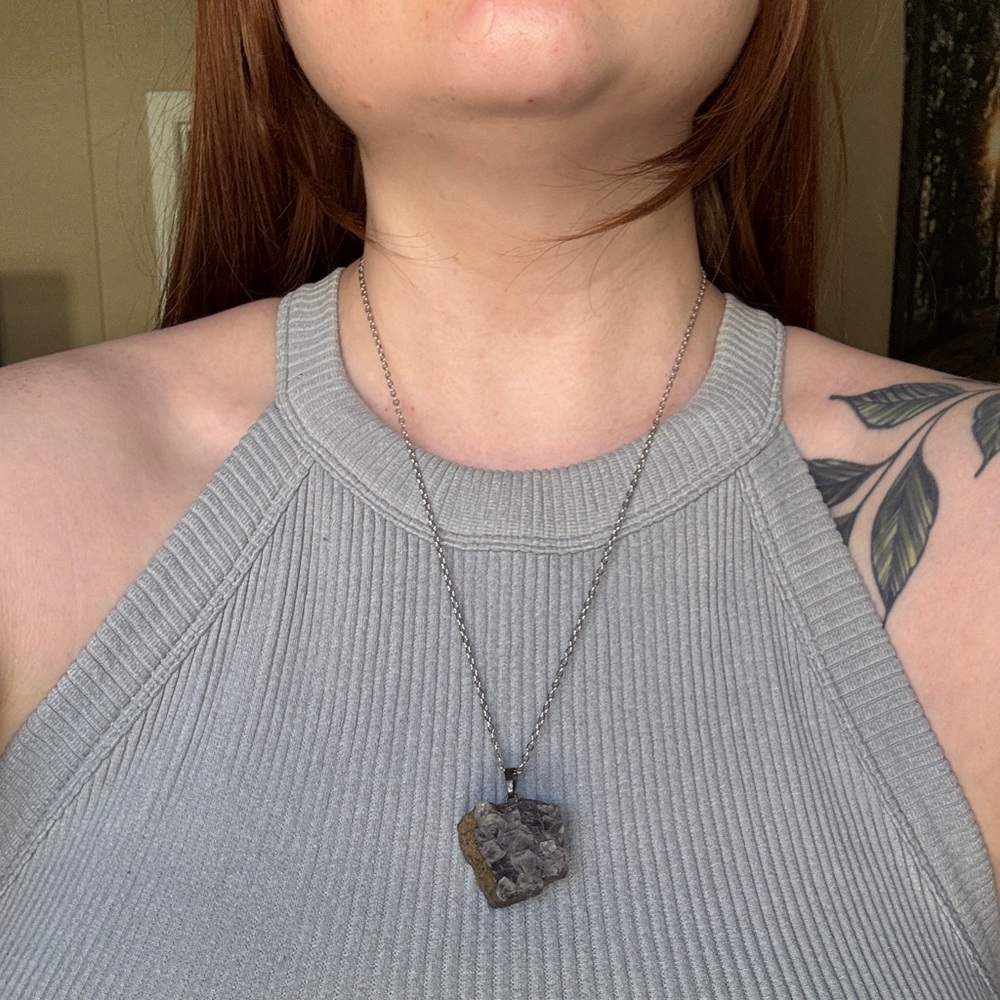 Elegant Silver Raw Amethyst Pendant Necklace